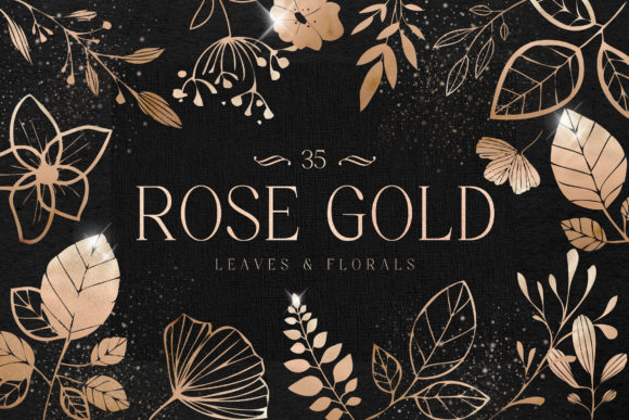 Download Rose Gold Leaves Florals Foil Elements - Foil Collection