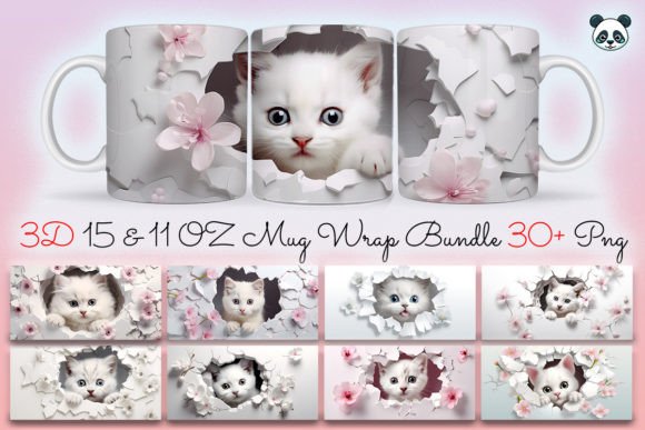 Download 3D Cat Sublimation Mug Wrap Bundle - Sublimation mug wrap Collection